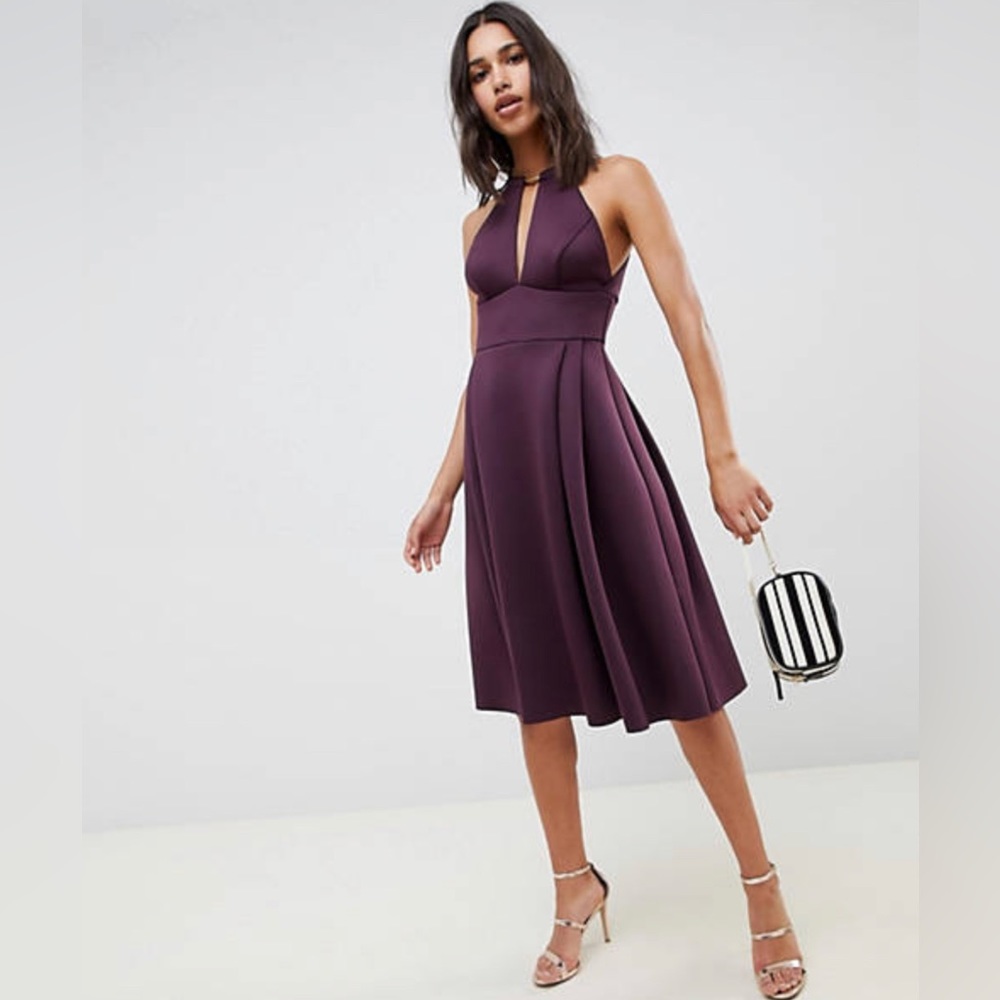 ASOS DESIGN scuba neck trim midi in Aubergine